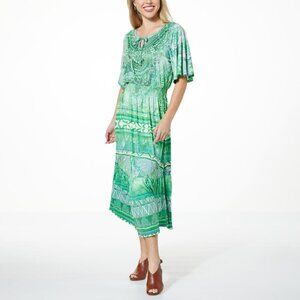 Size 3X 22 24 GREEN ABSTRACT PRINT SMOCKED WAIST MIDI‎ DRESS Summer PLUS SIZE